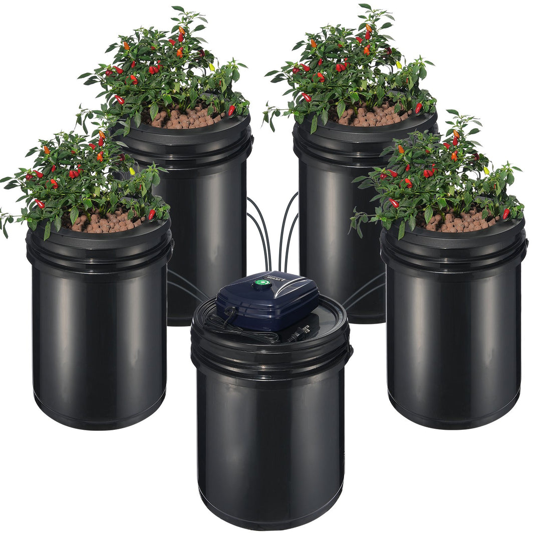 VEVOR RDWC Hydroponics Grow System, Hydroponic Growing Kit with Top Drip, Recirculating Deep Water Culture 4 Buckles and 1 Reservoir, with Air Pump and Water Level Device for Leafy Vegetables
