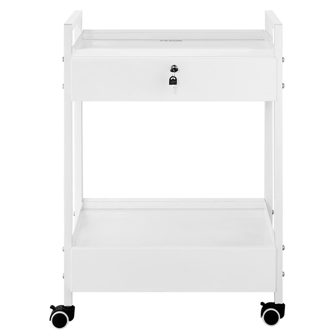 VEVOR Lab Cart, 2 Tiers Stainless Steel Utility Cart, Medical Cart with 2 Drawers, Rolling Lab Cart White Paint, Serving Cart with Swivel Casters for Laboratory, Hospital, Dental, Salon and Beauty