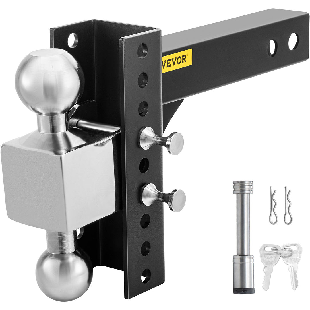 VEVOR Adjustable Trailer Hitch, 6" Rise & Drop Hitch Ball Mount 2" Receiver 22,000 LBS Rating, 2 and 2-5/16 Inch Stainless Steel Balls w/ Key Lock, for Automotive Trucks Trailers Towing