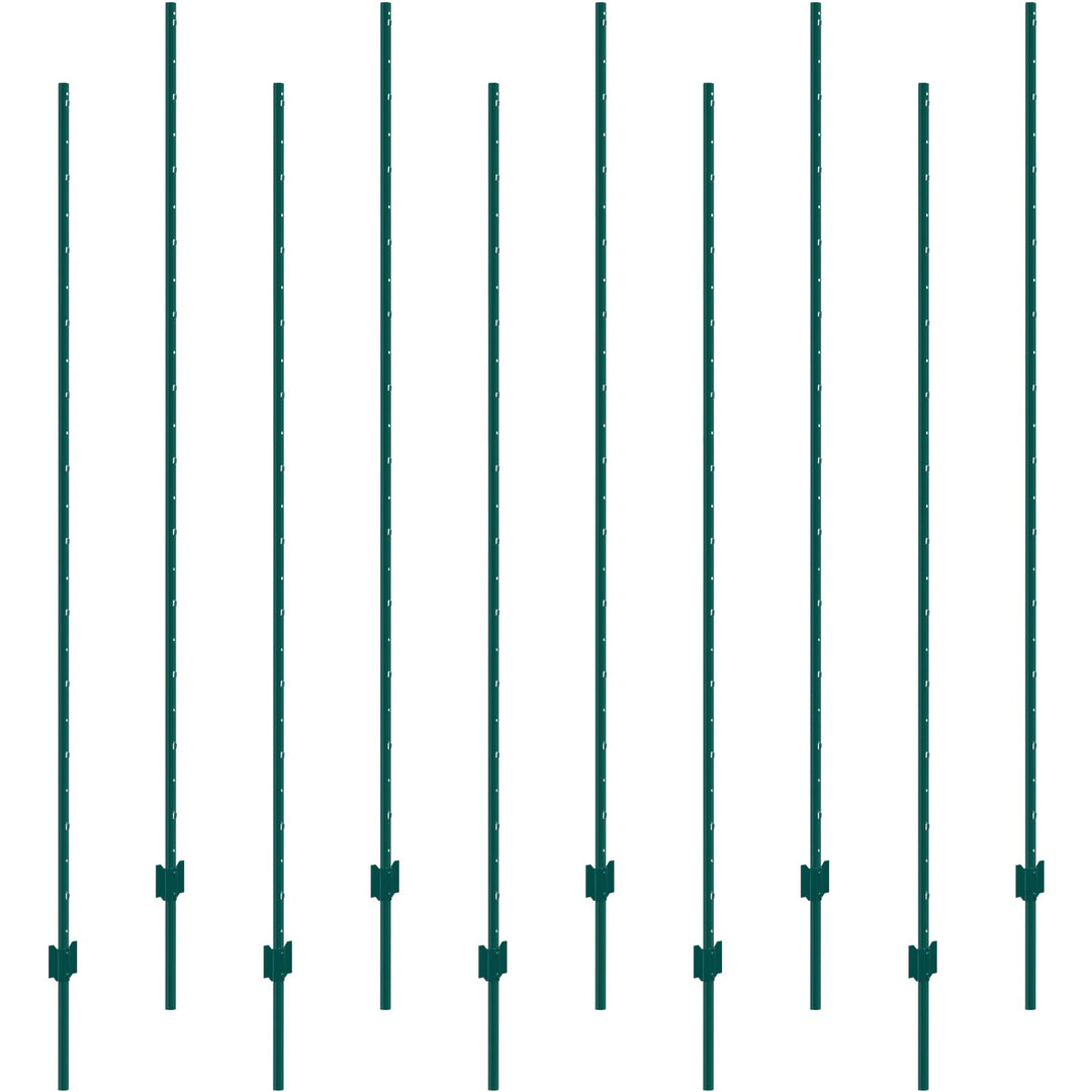 VEVOR 7 Feet Fence Post, 10 Pack U-Channel Heavy Duty Metal Fence Posts, Sturdy Steel Fence Stakes for Garden Yard, Lawn, Farms and Outdoor Wire Fencing, Green