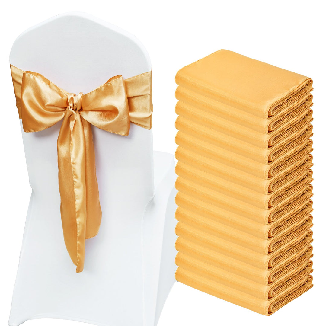 VEVOR Stretch Spandex Chair Sashes Bows, Chair Slipcover and Stretch Chair Sash, Elastic Chair Bands, Fitting Wedding, Holiday, Banquet, Party, Celebration Chair Decoration (50 PCS Gold)