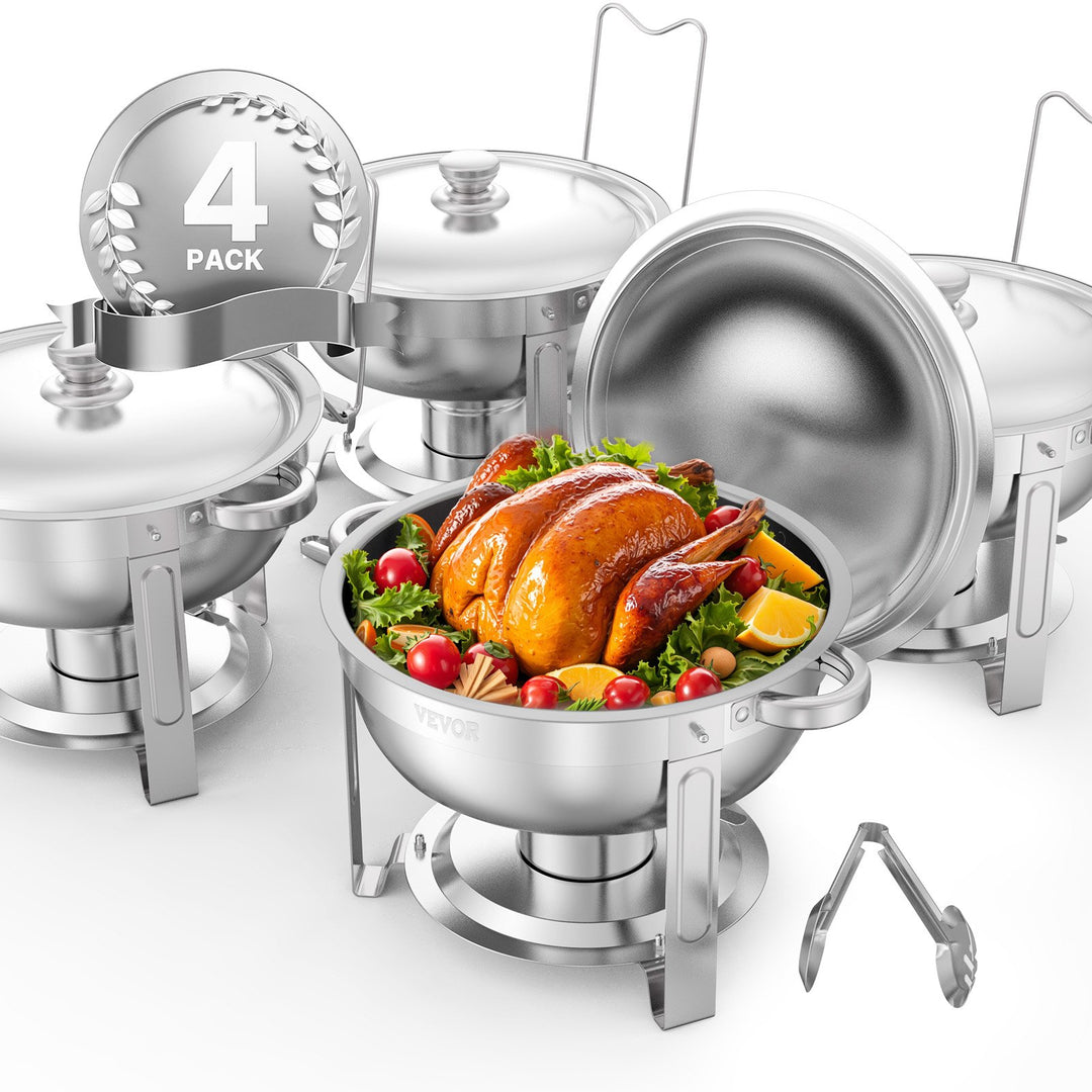 VEVOR 5 Qt 4 Pack Round Chafing Dish Buffet Set Full-Size Pan Stainless Steel