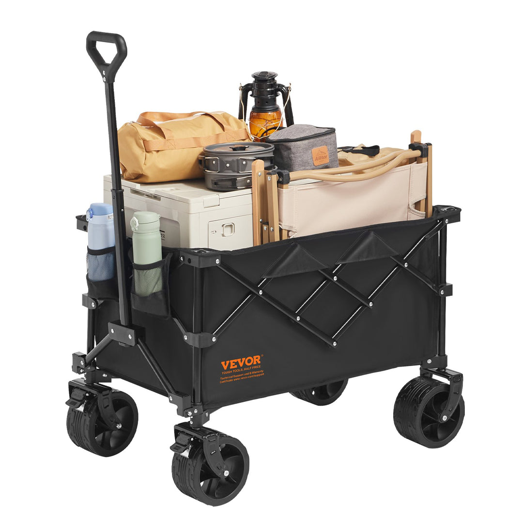 VEVOR Collapsible Folding Wagon, 150 L Beach Wagon Cart with All-Terrain Wheels, Heavy Duty Folding Wagon Cart Max 265 lbs with Drink Holders, Sports Wagon for Camping, Shopping, Garden