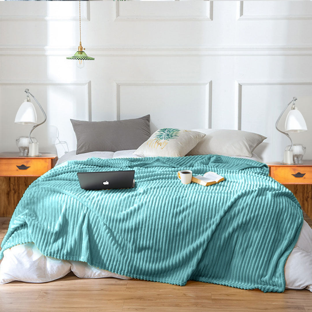 SOGA Sky Blue Throw Blanket Warm Cozy Striped Pattern Thin Flannel Coverlet Fleece Bed Sofa Comforter