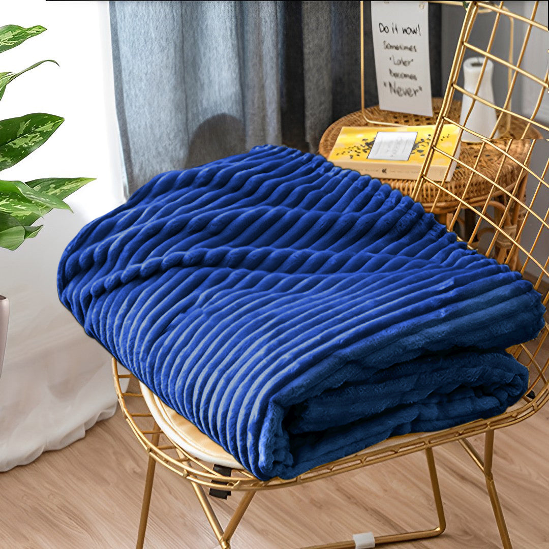SOGA Blue Throw Blanket Warm Cozy Striped Pattern Thin Flannel Coverlet Fleece Bed Sofa Comforter