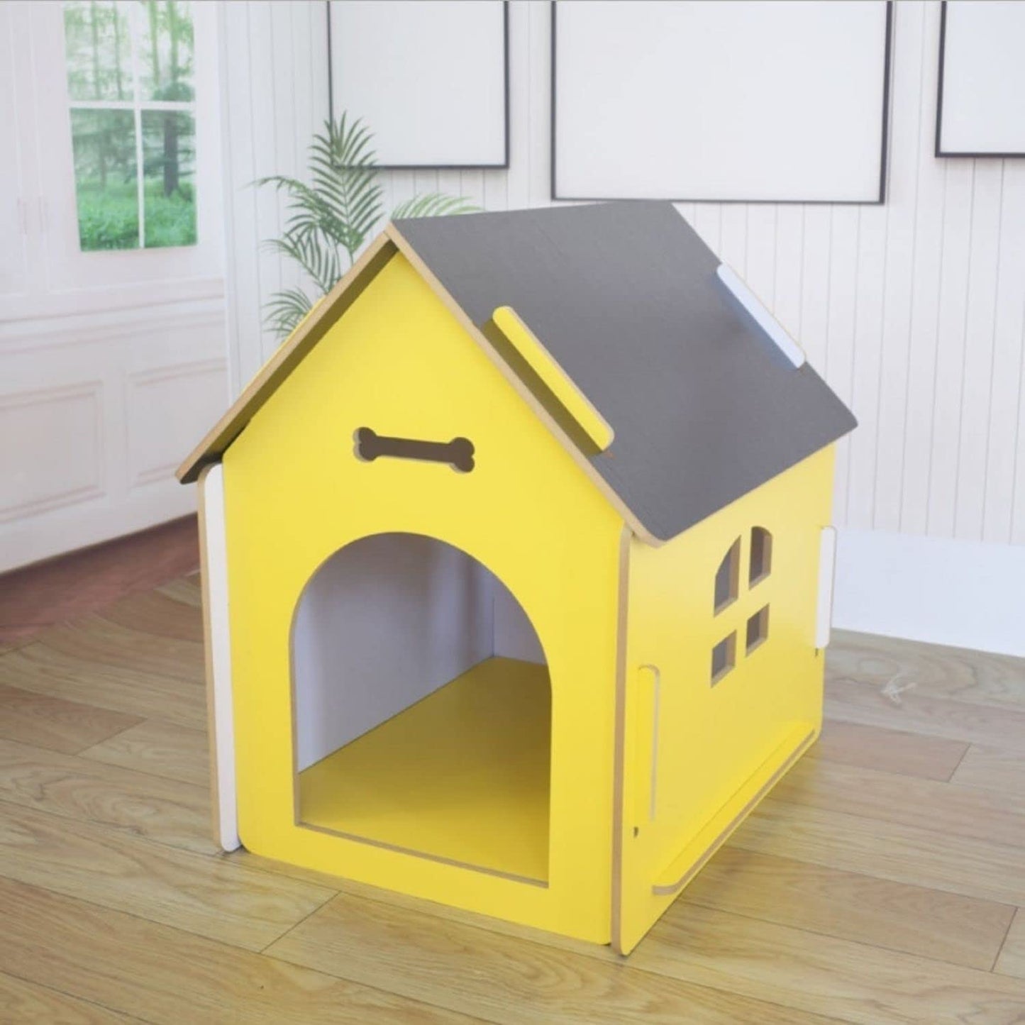 Floofi Wooden Pet House No Door (L Yellow) - PT-PH-182-GF