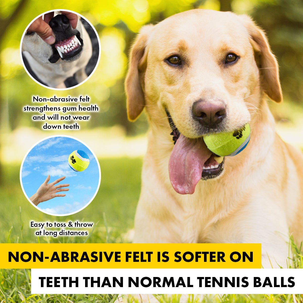 Pet Basic 36PCE Tennis Fetch Balls Paw Print Design Non Abrasive Felt 6.5cm