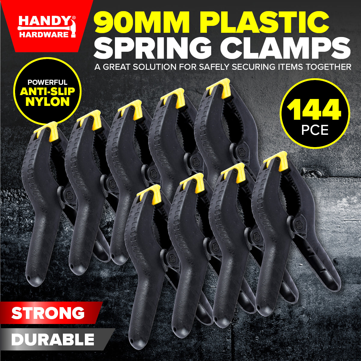 Handy Hardware 144PCE Spring Clamps Plastic Strong Grip Swivelling Jaws 90mm