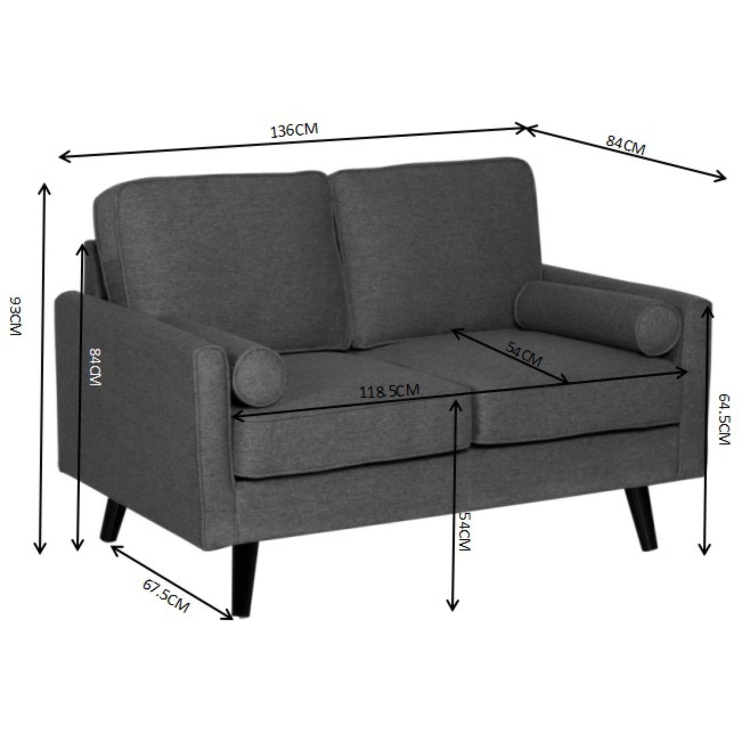 Lexi 2 + 2.5 Seater Sofa Set Fabric Uplholstered Lounge Couch - Dark Grey