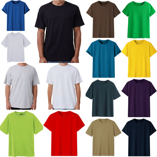 Adult 100% Cotton T-Shirt Unisex Men's Basic Plain Blank Crew Tee Tops Shirts, Yellow, XL