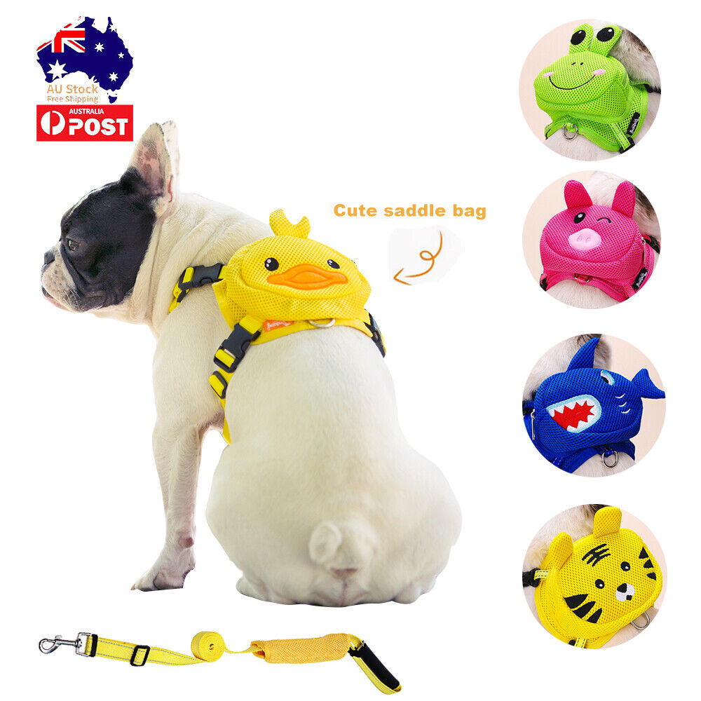 Ondoing Pet Saddle Bag Dog Harness Backpack Hiking Traveling Outdoor Bags Cute Costume (Yellow tiger bag with leash)S