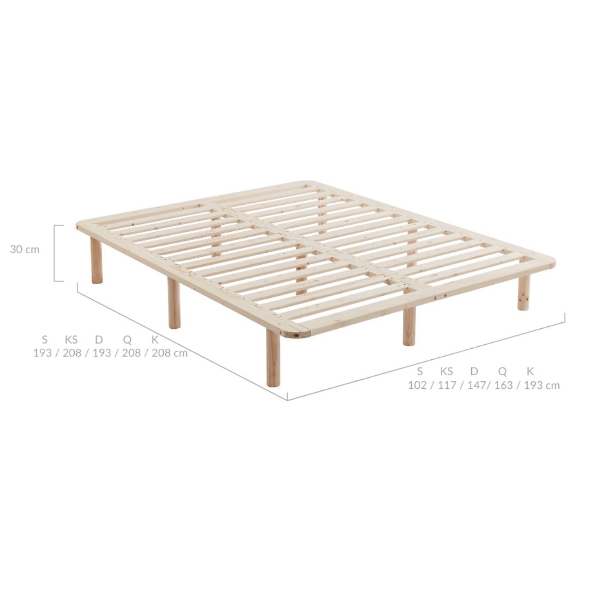 Platform Bed Base Frame Wooden Natural Single Pinewood