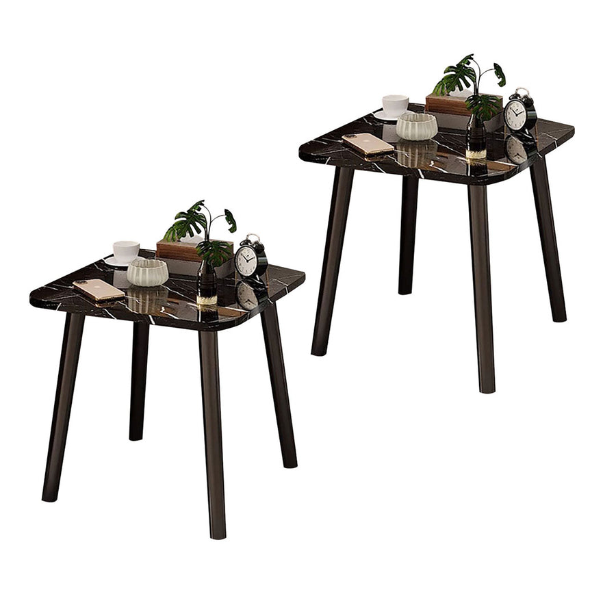 SOGA 2X 40cm Black Ceramic Table Stone Pattern Compact Modern Design with Black Metal Legs