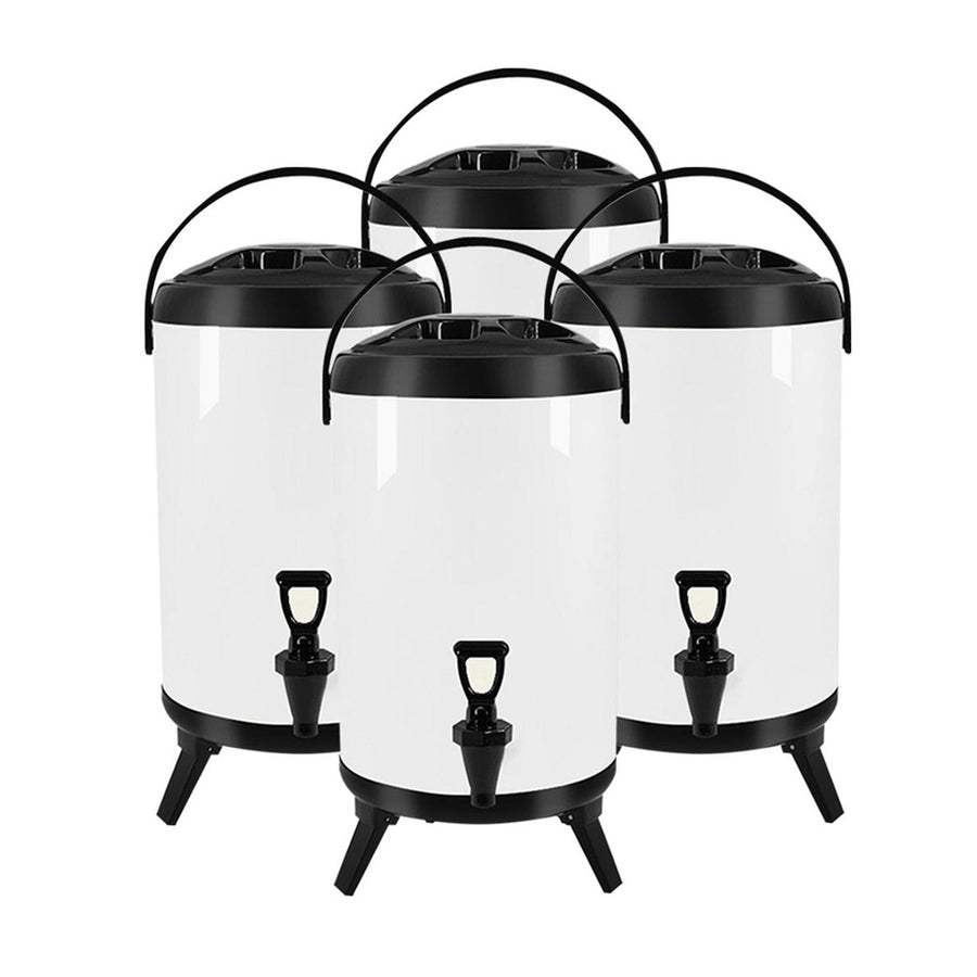 SOGA 4X 10L Stainless Steel Insulated Milk Tea Barrel Hot and Cold Beverage Dispenser Container with Faucet White