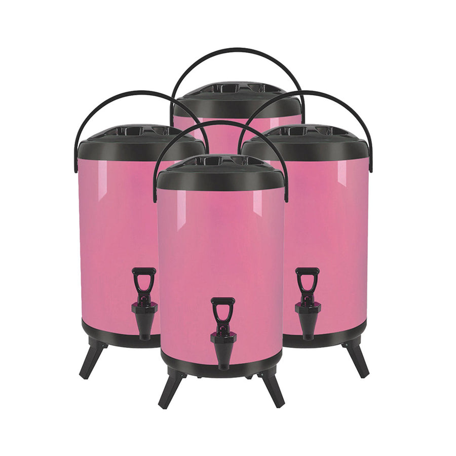 SOGA 4X 8L Stainless Steel Insulated Milk Tea Barrel Hot and Cold Beverage Dispenser Container with Faucet Pink