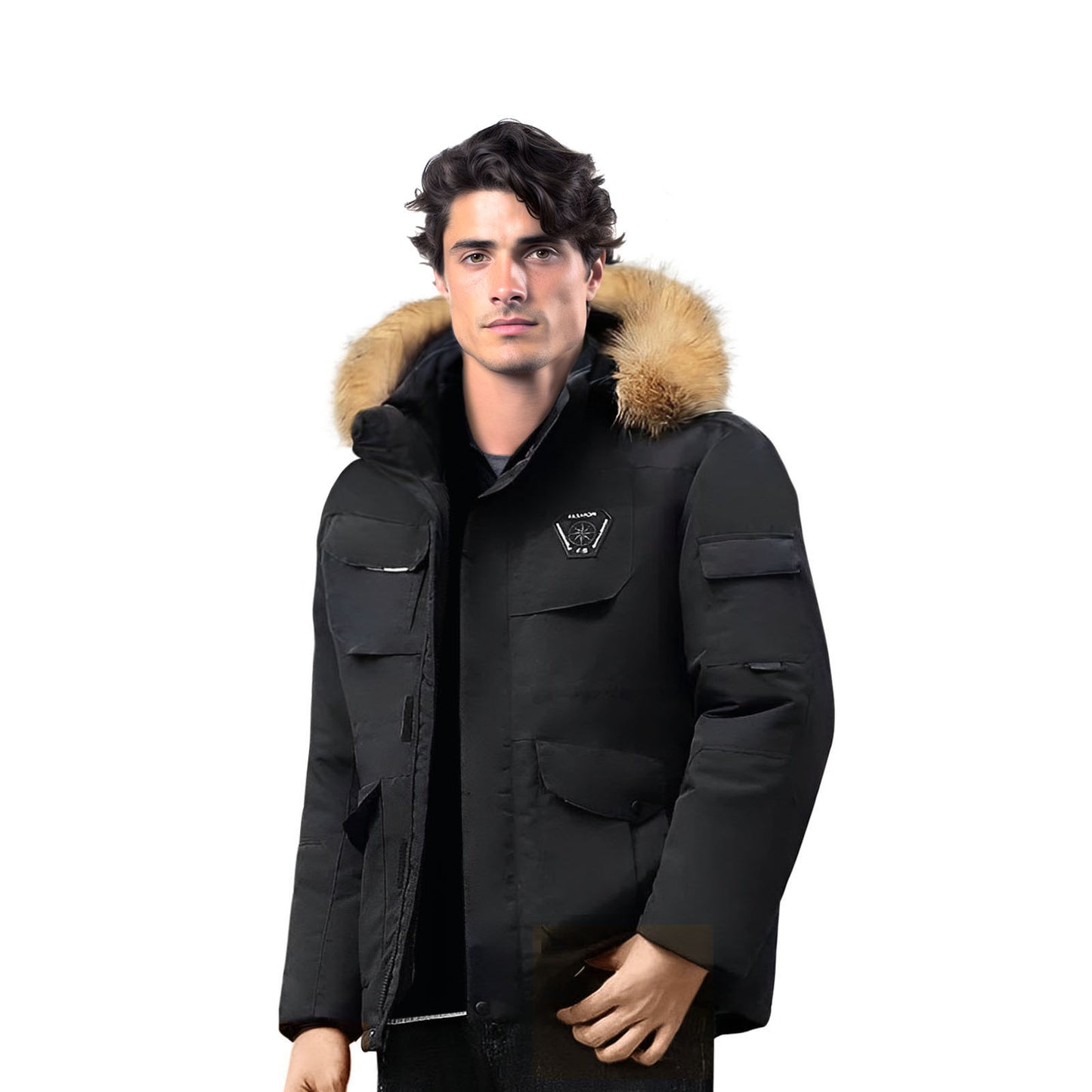 abbee Black XL Winter Fur Hooded Down Jacket Stylish Lightweight Quilted Warm Puffer Coat