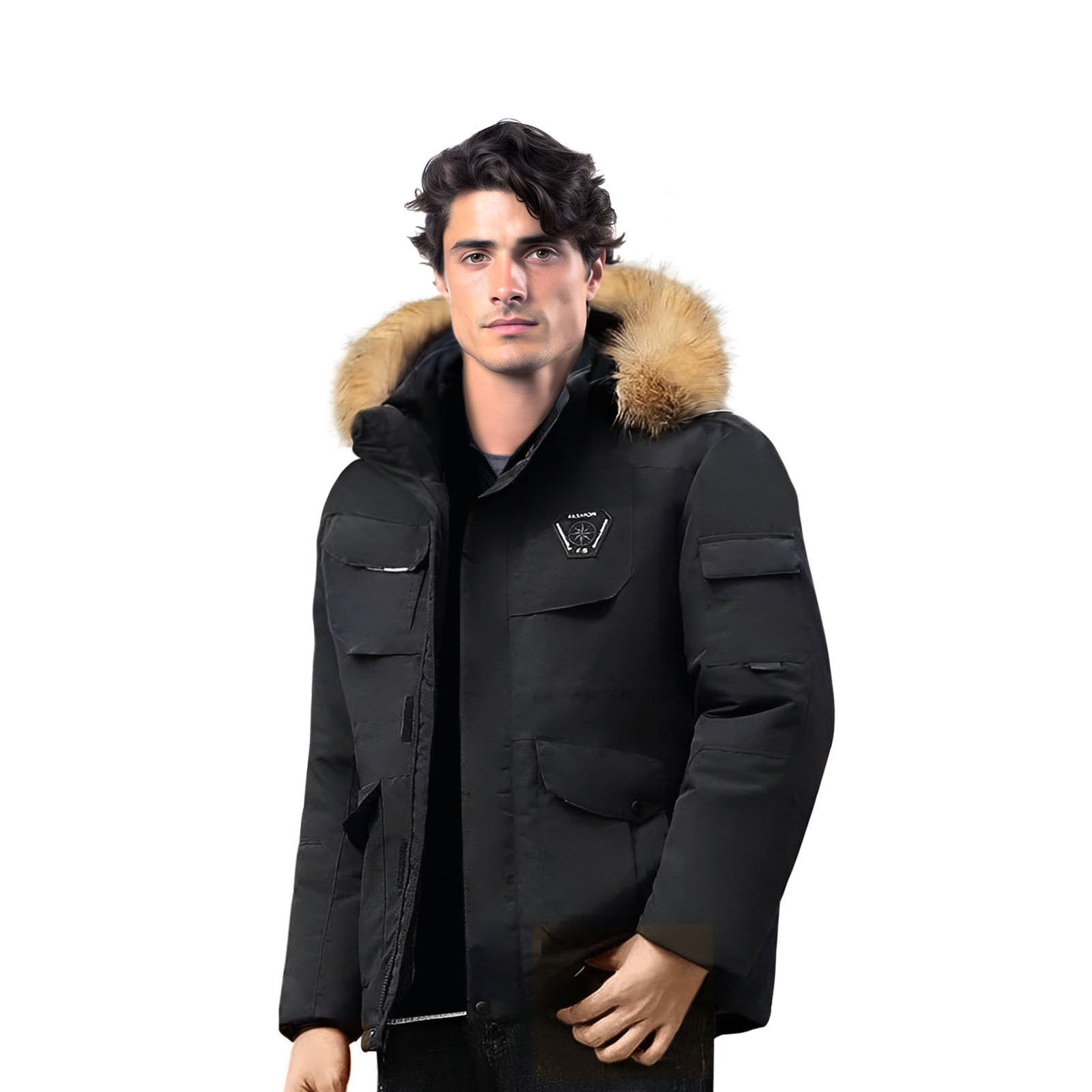 abbee Black XL Winter Fur Hooded Down Jacket Stylish Lightweight Quilted Warm Puffer Coat