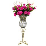 SOGA 85cm Clear Glass Tall Floor Vase with 12pcs Artificial Fake Flower Set Set