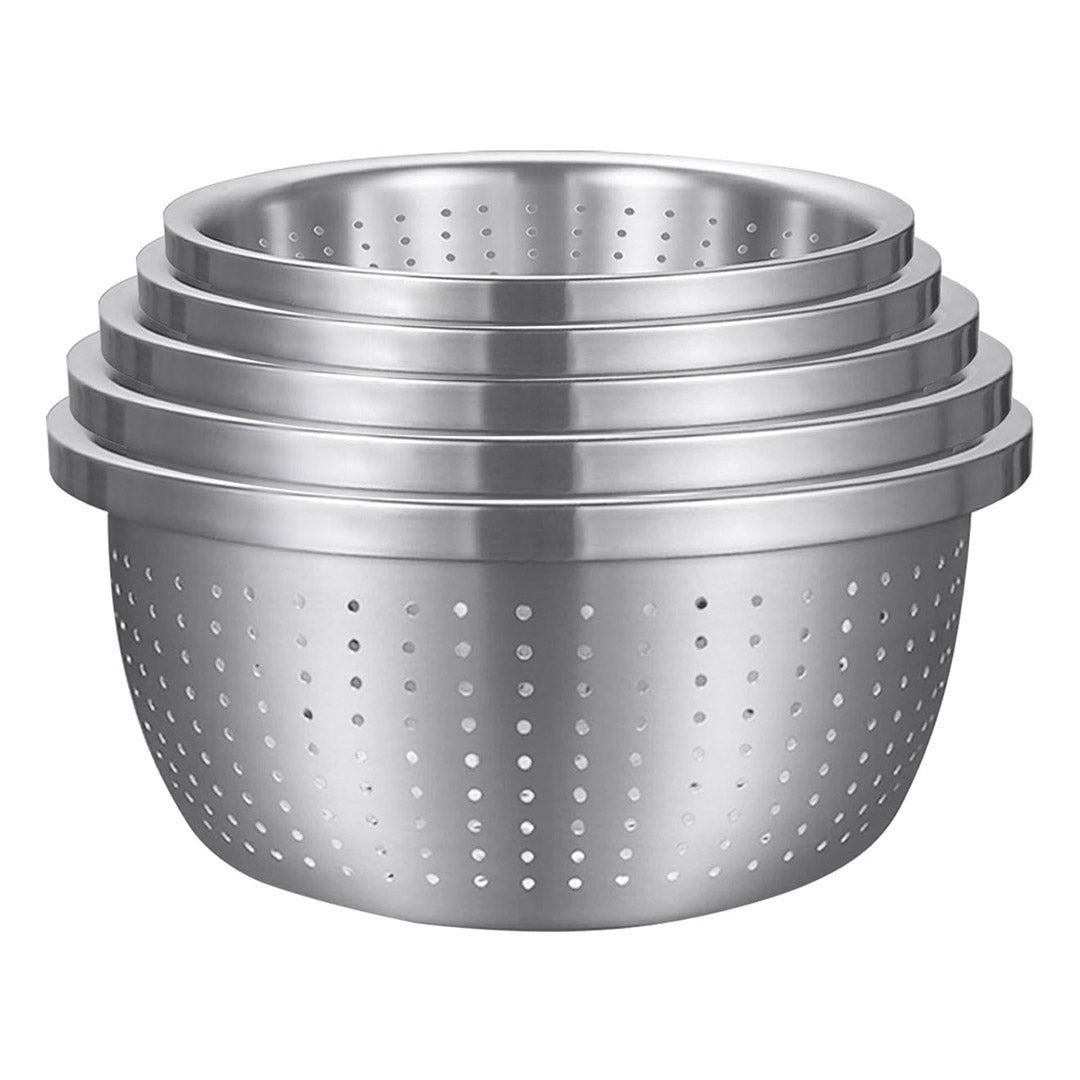 SOGA Stainless Steel Nesting Basin Colander Perforated Kitchen Sink Washing Bowl Metal Basket Strainer Set of 5 5