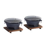 SOGA 2X Small Cast Iron Round Stove Charcoal Table Net Grill Japanese Style BBQ Picnic Camping with Wooden Board