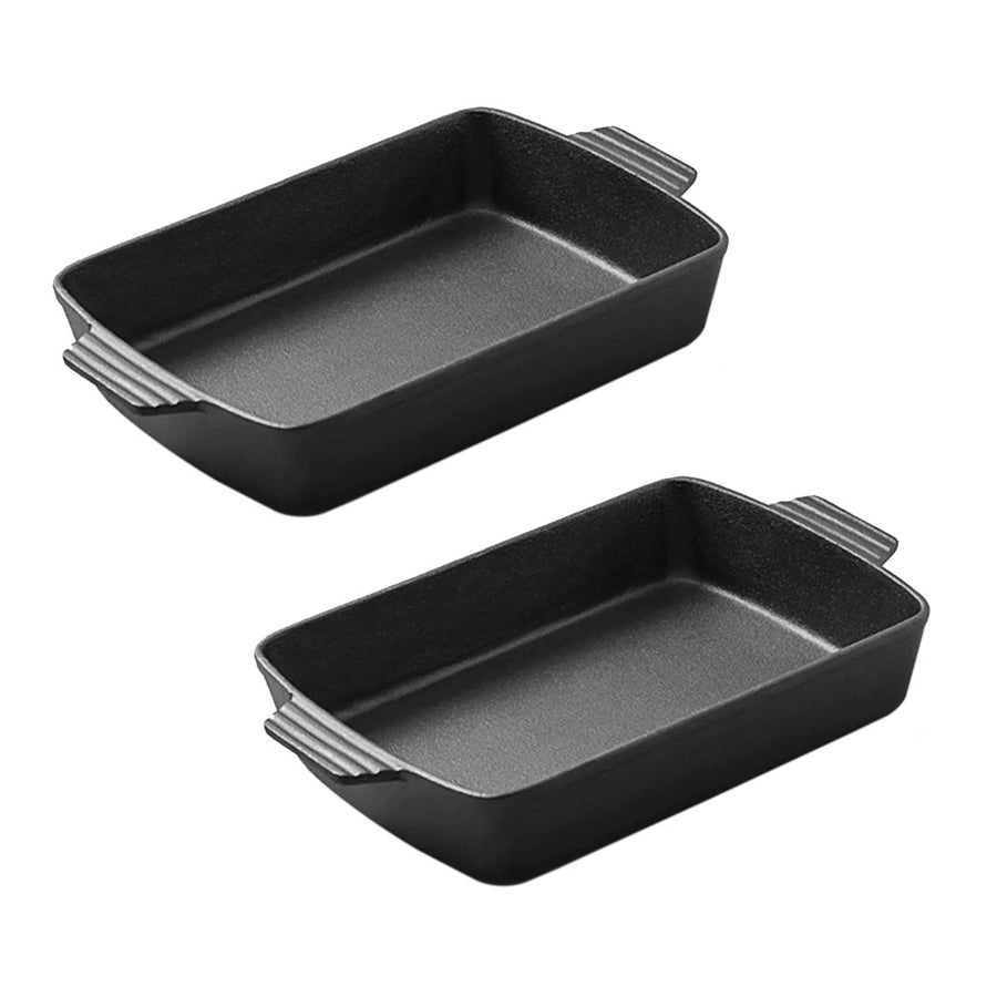 SOGA 2X 33cm Cast Iron Rectangle Bread Cake Baking Dish Lasagna Roasting Pan