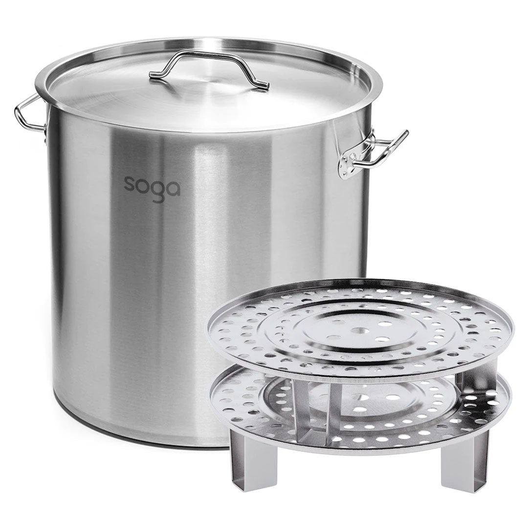 SOGA 50L Stainless Steel Stock Pot with Two Steamer Rack Insert Stockpot Tray Tray