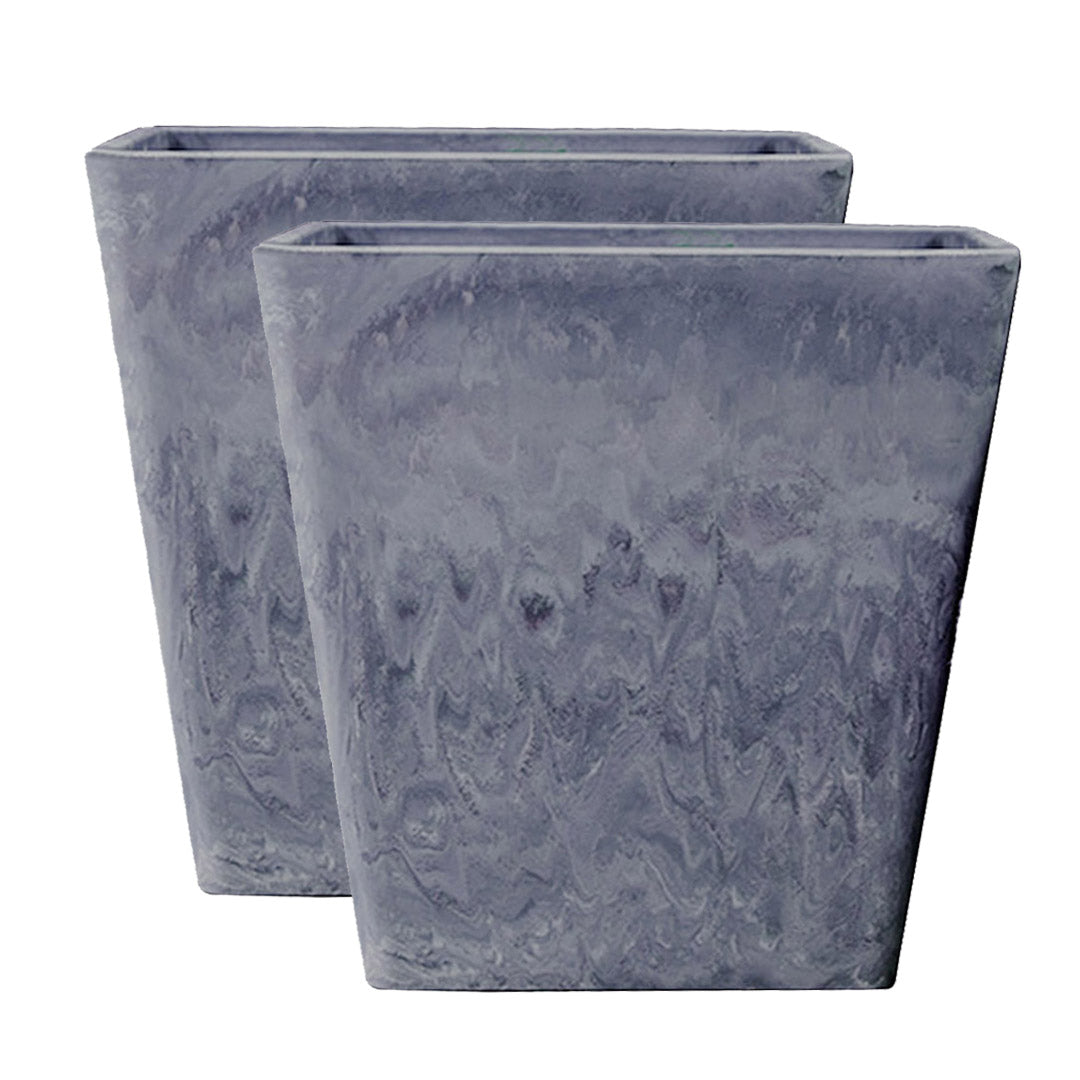 SOGA 2X 27cm Weathered Grey Square Resin Plant Flower Pot in Cement Pattern Planter Cachepot for Indoor Home Office Office