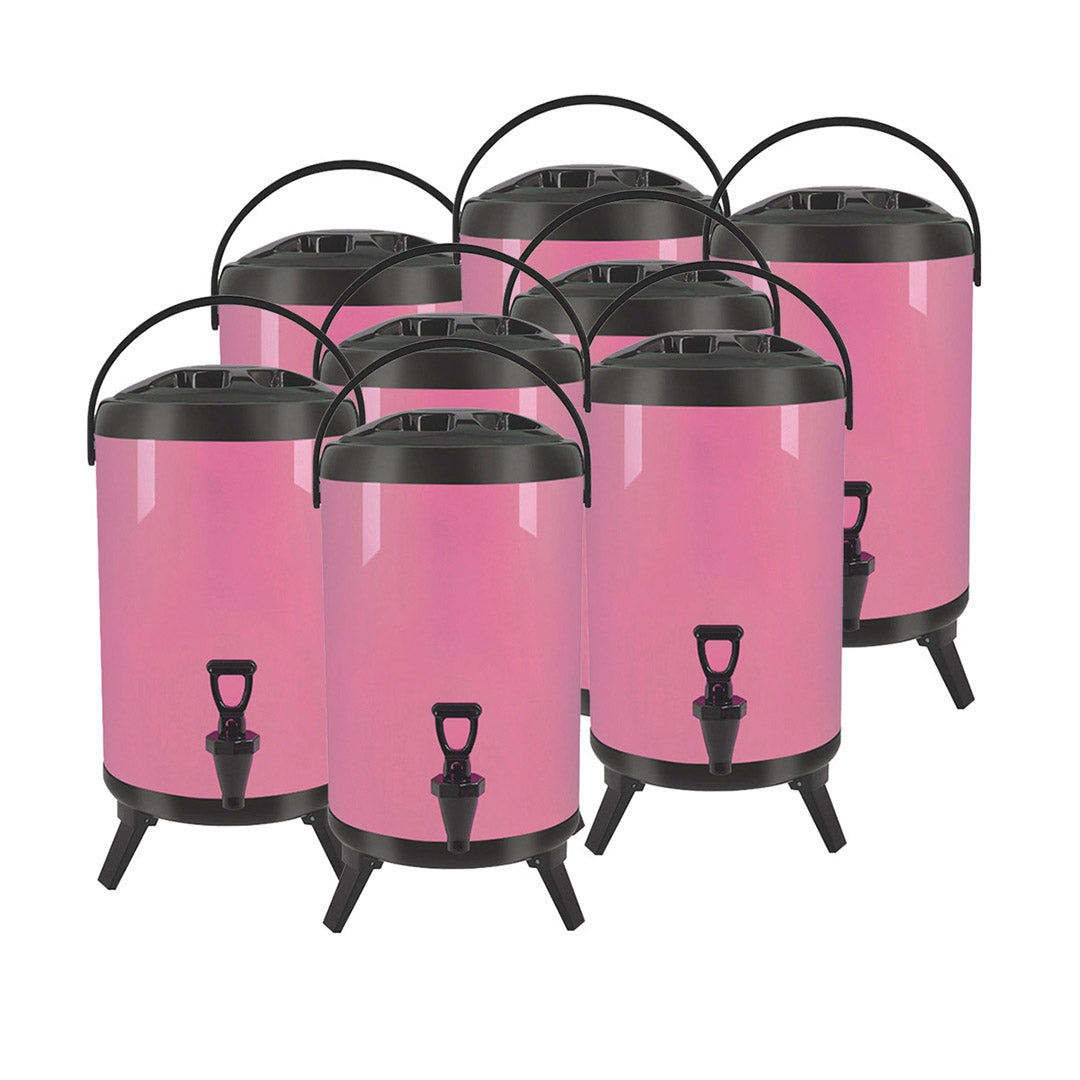 SOGA 8X 12L Stainless Steel Insulated Milk Tea Barrel Hot and Cold Beverage Dispenser Container with Faucet Pink