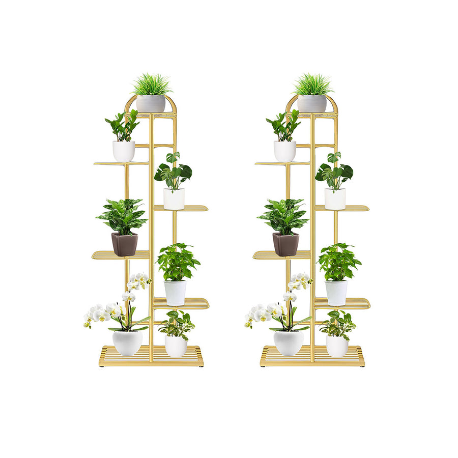 SOGA 2X 6 Tier 7 Pots Gold Metal Plant Stand Flowerpot Display Shelf Rack Indoor Home Office Decor