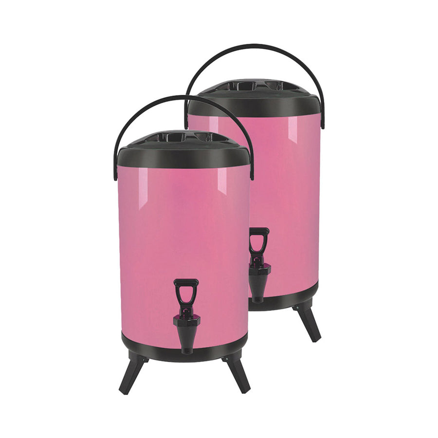 SOGA 2X 10L Stainless Steel Insulated Milk Tea Barrel Hot and Cold Beverage Dispenser Container with Faucet Pink