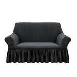 SOGA 2-Seater Dark Grey Sofa Cover with Ruffled Skirt Couch Protector High Stretch Lounge Slipcover Home Decor