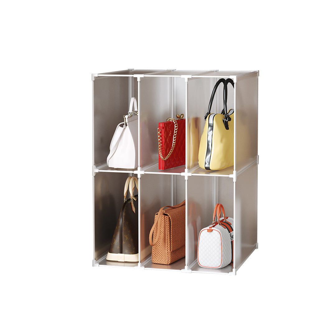 SOGA 2 Tier Multifunctional PP Plastic Bag Box Portable Cubby DIY Storage Shelves Stackable Handbag Purse Organiser Organiser