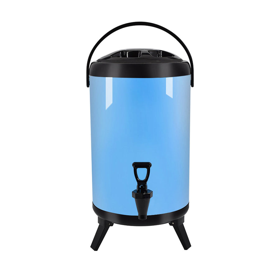 SOGA 8L Stainless Steel Insulated Milk Tea Barrel Hot and Cold Beverage Dispenser Container with Faucet Blue