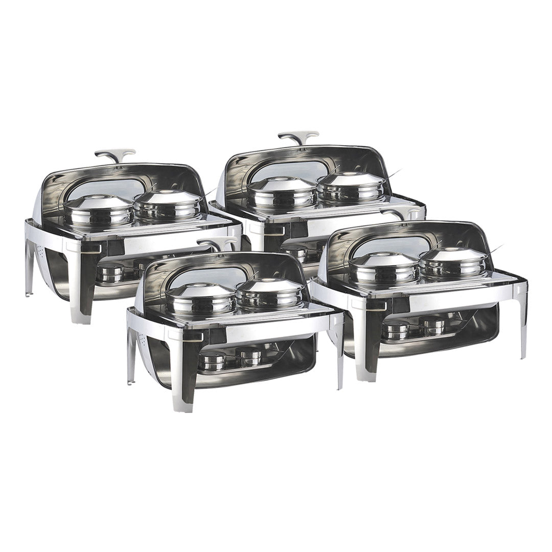 SOGA 4X 6.5L Stainless Steel Double Soup Tureen Bowl Station Roll Top Buffet Chafing Dish Catering Chafer Food Warmer Server Server