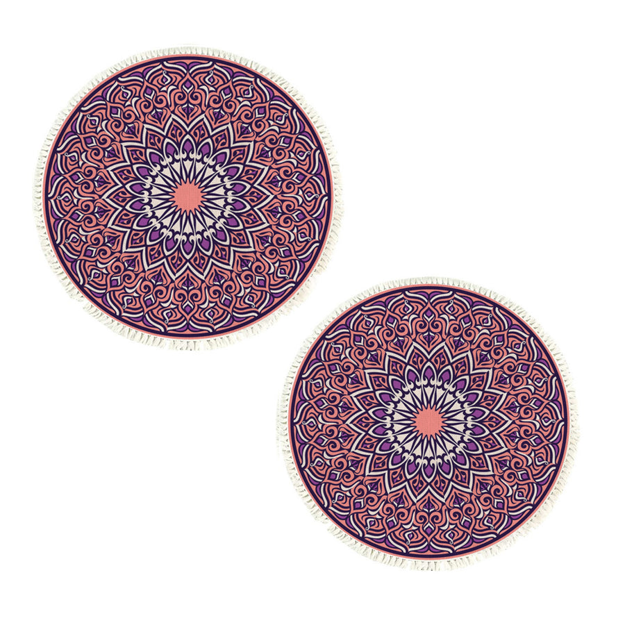SOGA 2X 90cm Purple Mandala Round Carpet for Living Room Bedroom Anti-slip Doormat, Home Decor