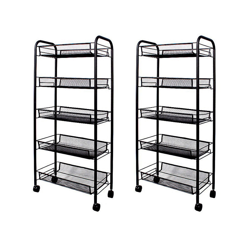 SOGA 2X 5 Tier Steel Black Bee Mesh Kitchen Cart Multi-Functional Shelves Portable Storage Organizer with Wheels