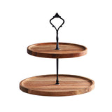 SOGA 20cm 2 Tier Brown  Round Wooden Acacia  Dessert Tray Cake Snacks Cupcake Stand Buffet Serving Countertop Decor