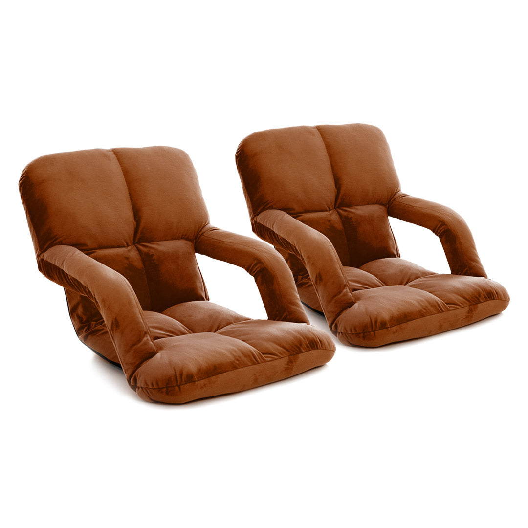 SOGA 2X Foldable Lounge Cushion Adjustable Floor Lazy Recliner Chair with Armrest Coffee Coffee