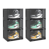 SOGA 2X 3 Tier Black Portable Shoe Organiser Sneaker Footwear Folding Plastic Bin Stackable Storage Box with Magnetic Door