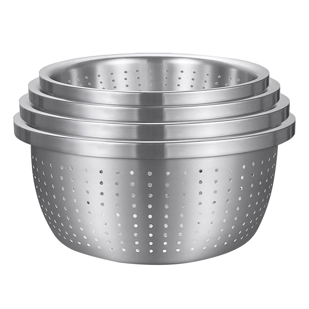 SOGA Stainless Steel Nesting Basin Colander Perforated Kitchen Sink Washing Bowl Metal Basket Strainer Set of 4 4