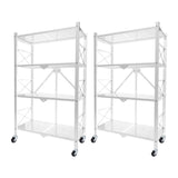 SOGA 2X 4 Tier Steel White Foldable Display Stand Multi-Functional Shelves Portable Storage Organizer with Wheels