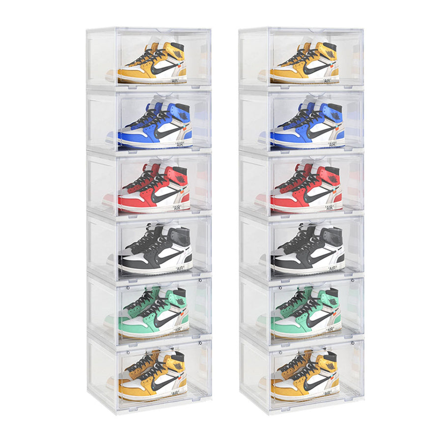SOGA 2X 6 Tier Transparent Portable Shoe Organiser Sneaker Footwear Folding Plastic Bin Stackable Storage Box with Magnetic Door