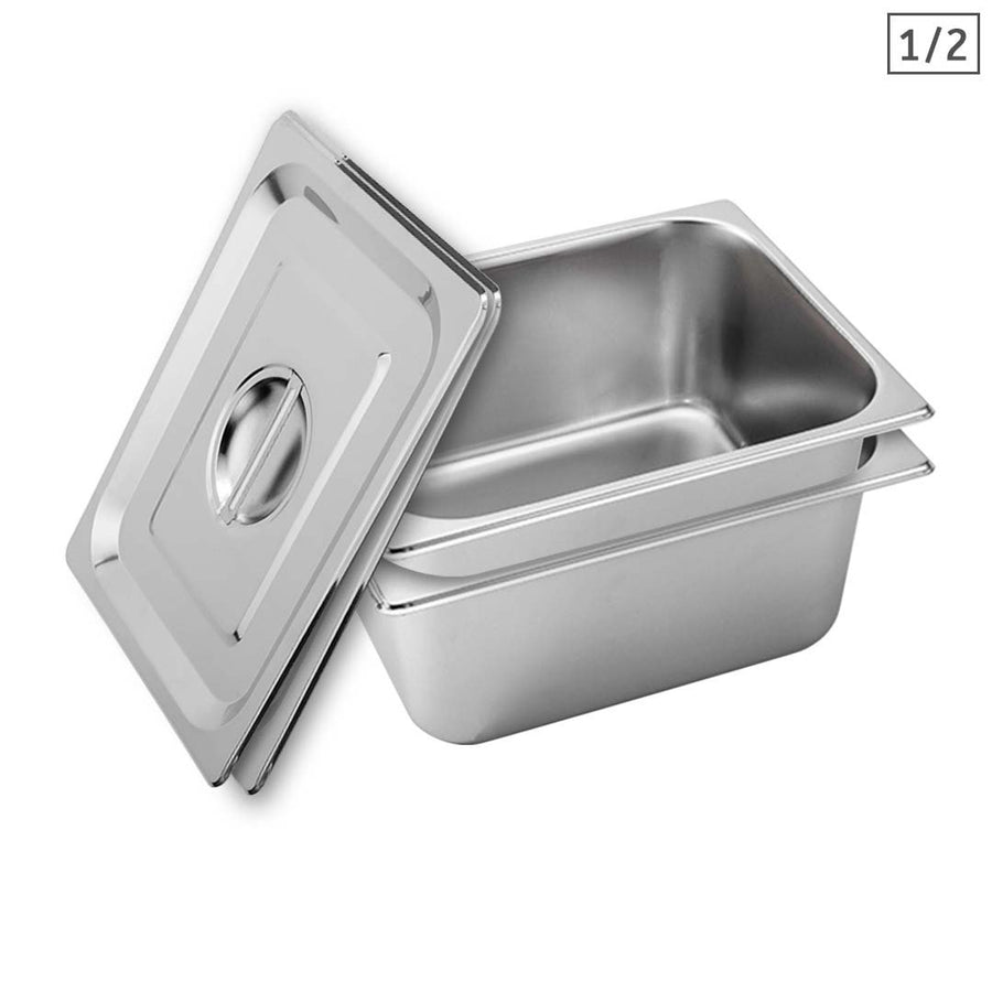 SOGA 2X Gastronorm GN Pan Full Size 1/2 GN Pan 15cm Deep Stainless Steel With Lid