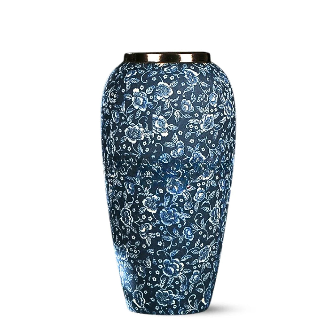 SOGA 35x17cm Blue with White Mini Floral Large Ceramic Flower Vase Elegant Living Room Home Decor