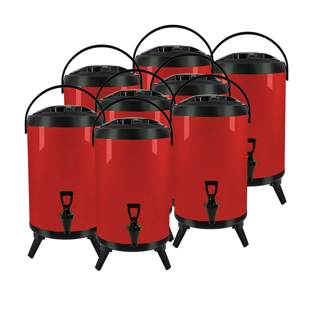 SOGA 8X 10L Stainless Steel Insulated Milk Tea Barrel Hot and Cold Beverage Dispenser Container with Faucet Red