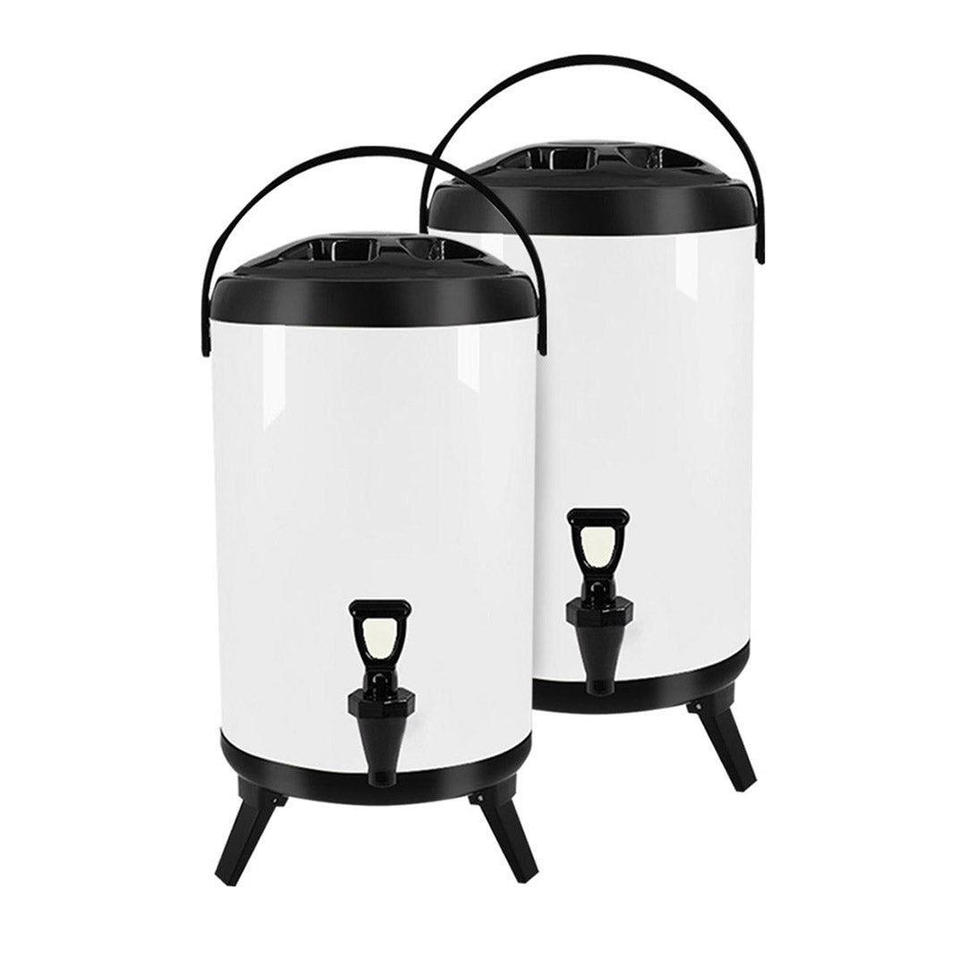 SOGA 2X 8L Stainless Steel Insulated Milk Tea Barrel Hot and Cold Beverage Dispenser Container with Faucet White