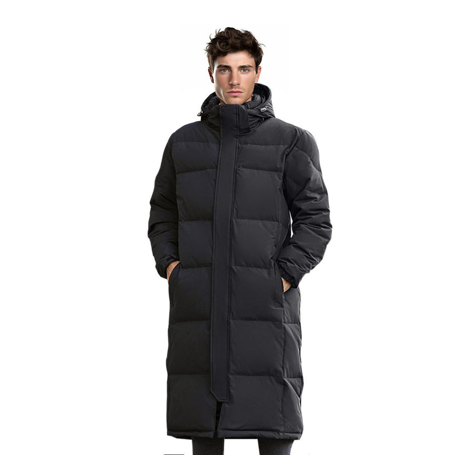 abbee Black XL Winter Hooded Overcoat Long Jacket Stylish Lightweight Quilted Warm Puffer Coat