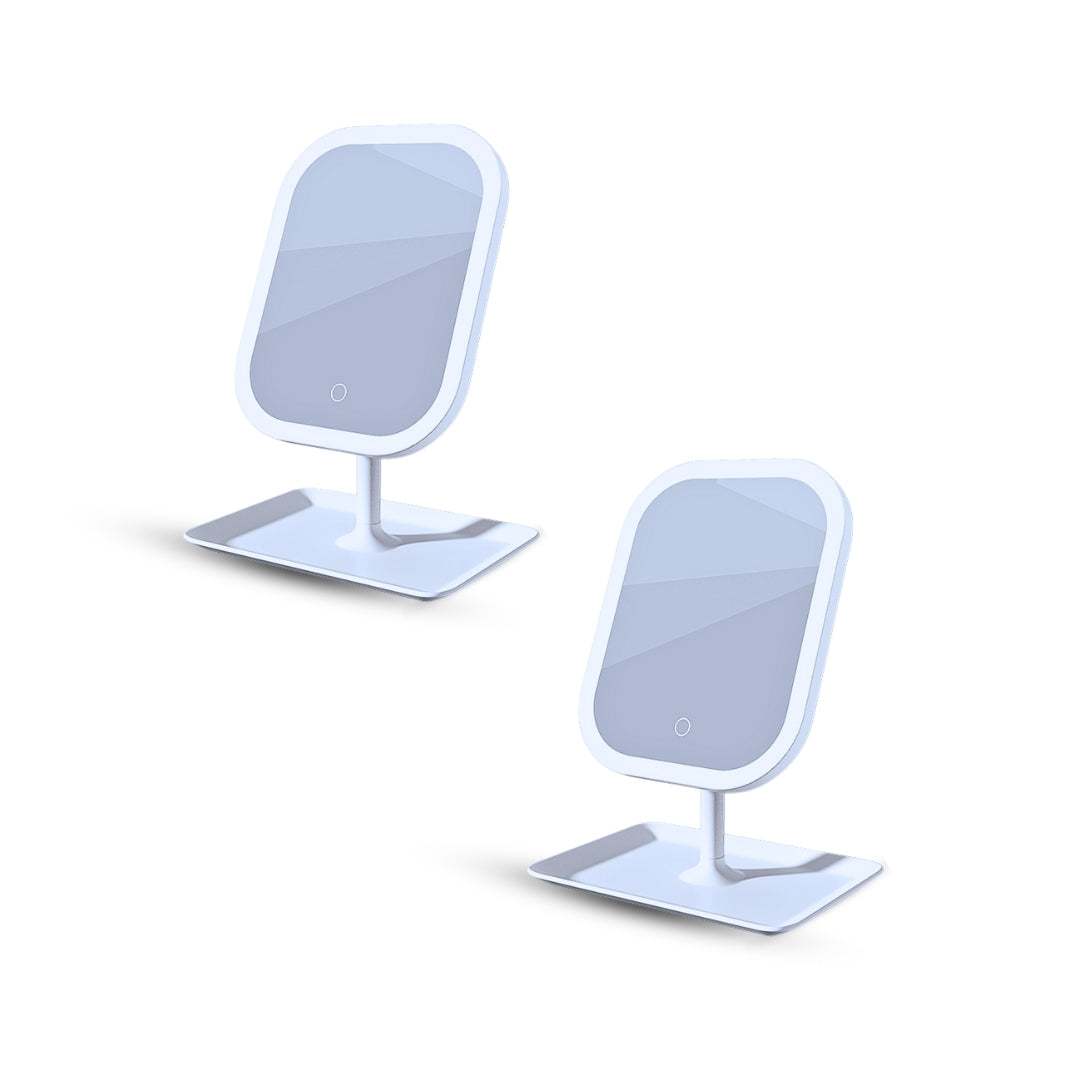 SOGA 2X 26cm White Squared Smart LED Makeup Bedroom Table Vanity Mirror Tricolor Adjustable Light