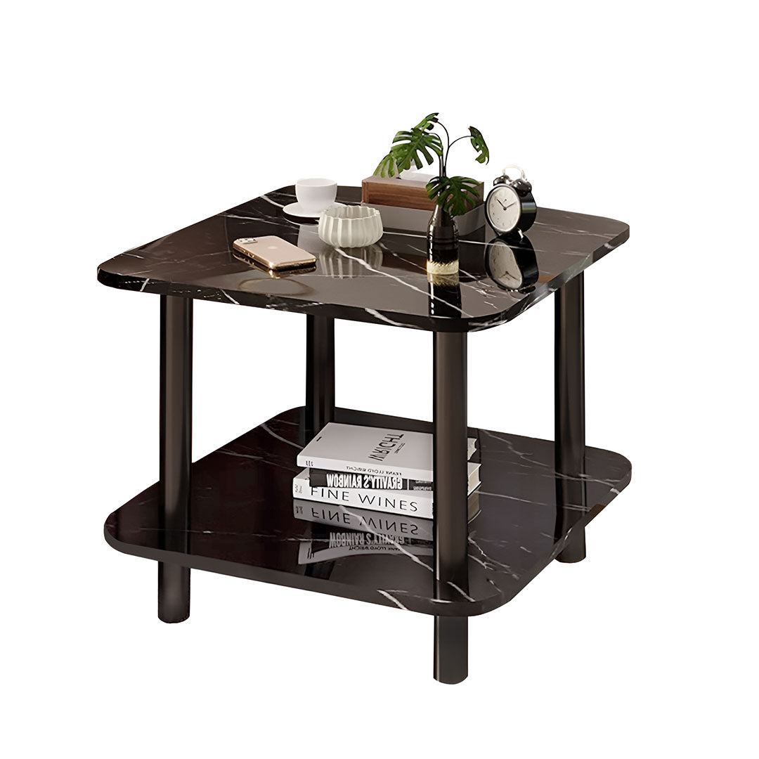 SOGA 70cm Black Ceramic Side Table Stone Pattern Modern Design with Black Metal Legs