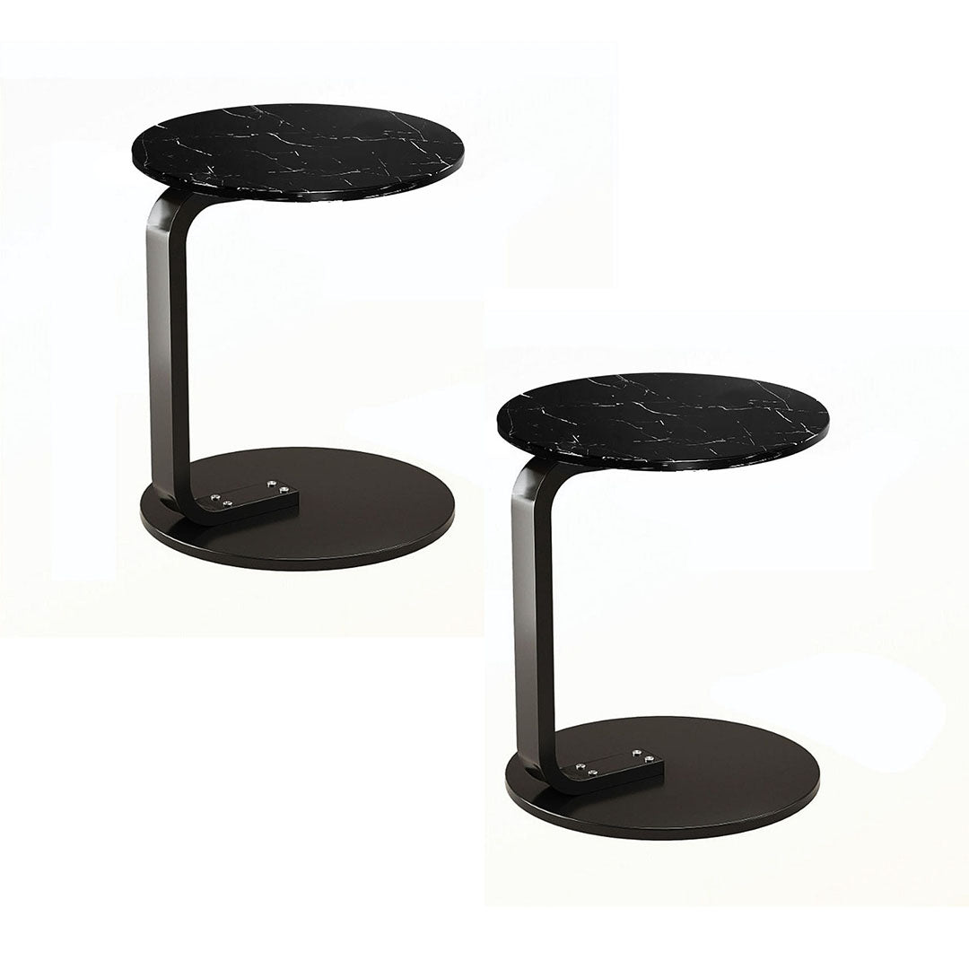 SOGA 2X  50cm Black Marble Mini Side Table Movable Lightweight w/ Black Frame